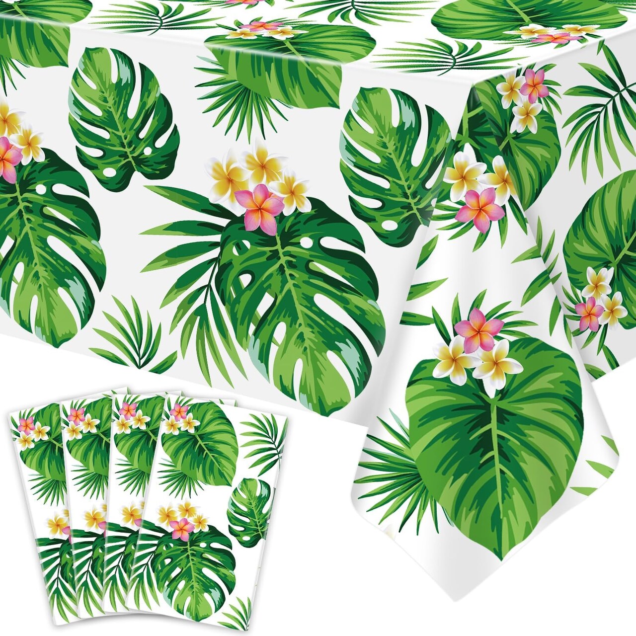 4 Pack Hawaiian Luau Tablecloths Tropical Palm Leaves Table Cloth